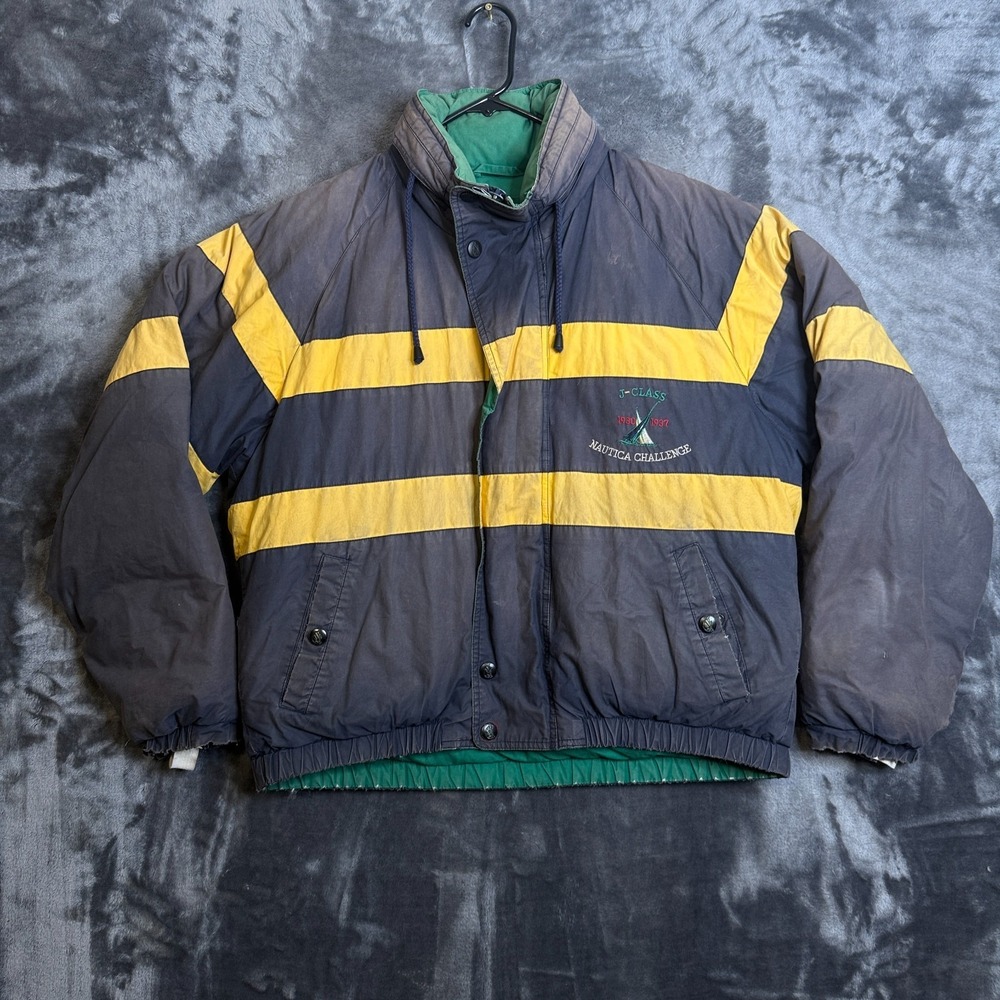 Vintage Nautica Challenge J-Class Sailing Medium Faded Thrashed Yellow Black